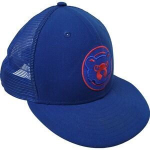 Chicago Cubs Era Adjustable Trucker Hat Mesh Back Bear Logo Blue Red Size 8